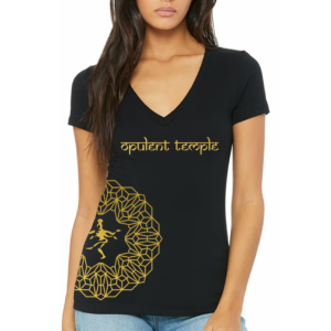 Opulent Temple Asymmetrical Gold Foil Ladies T-Shirt - Front