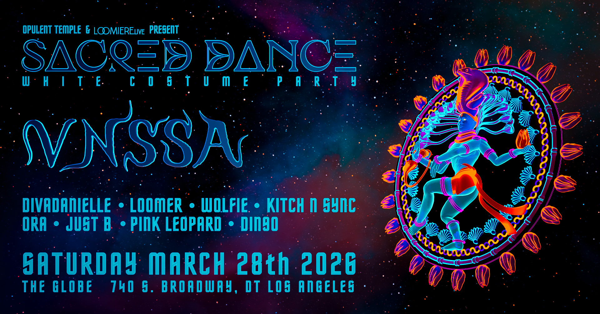 Sacred Dance 2026 “white costume party” with VNSSA at The Globe (Set Times)